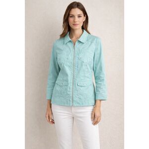 Chico’s Aqua Utility Jacket Zip Front Stretch Cotton Size 0 Small